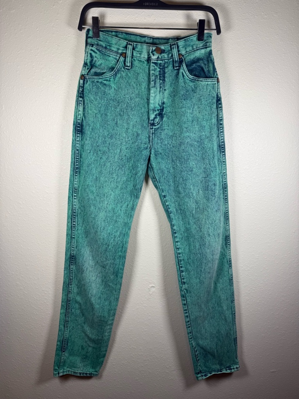 Vintage Wrangler Acid Wash Green Straight Leg Jeans 25x34 USA High Rise Cotton